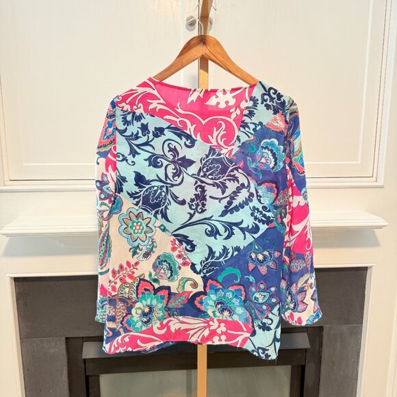 πππ Chicoβs Multicolor Floral Patchwork Blouse | Size 1 (M/L) - Picture 5 of 15